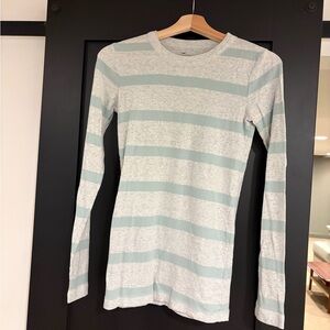 GAP Gray and Green Striped Long Sleeve Top - S Tall